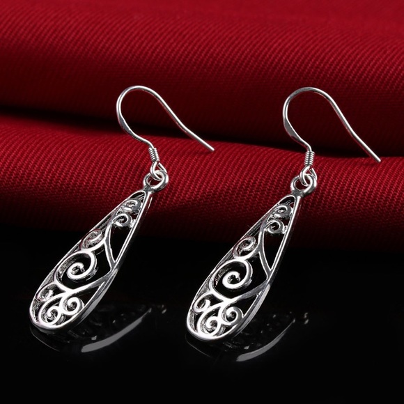 Any 2/$20! Silver Openwork Teardrop Boho Earrings - Picture 2 of 10
